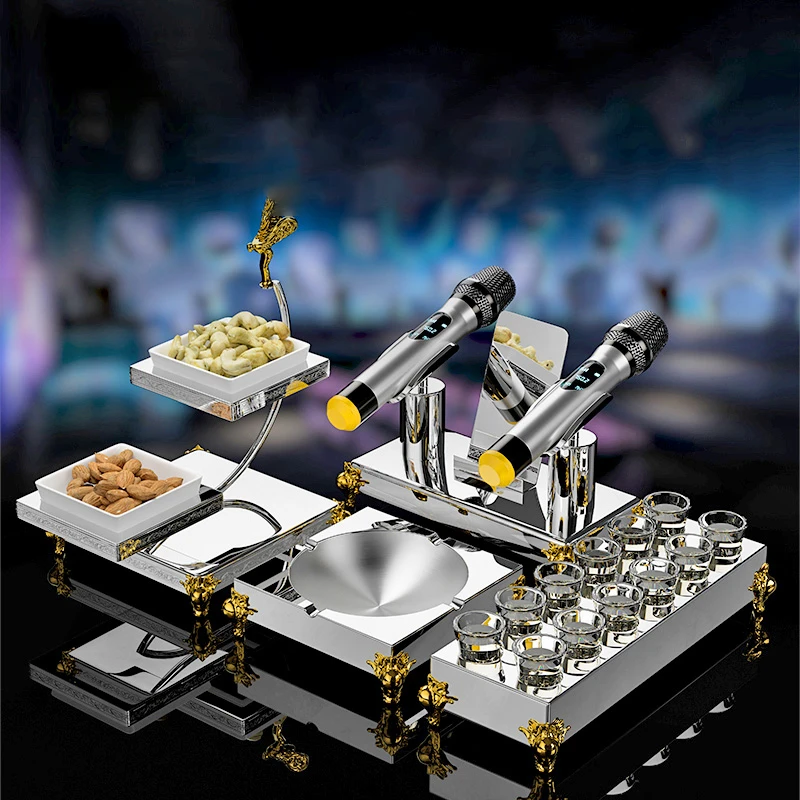 KTV desktop supplies silver stainless steel ice bucket snack tray cup holder set