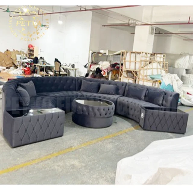 Modern u shape sofa ktv blue modern luxury sofa set with side glass table