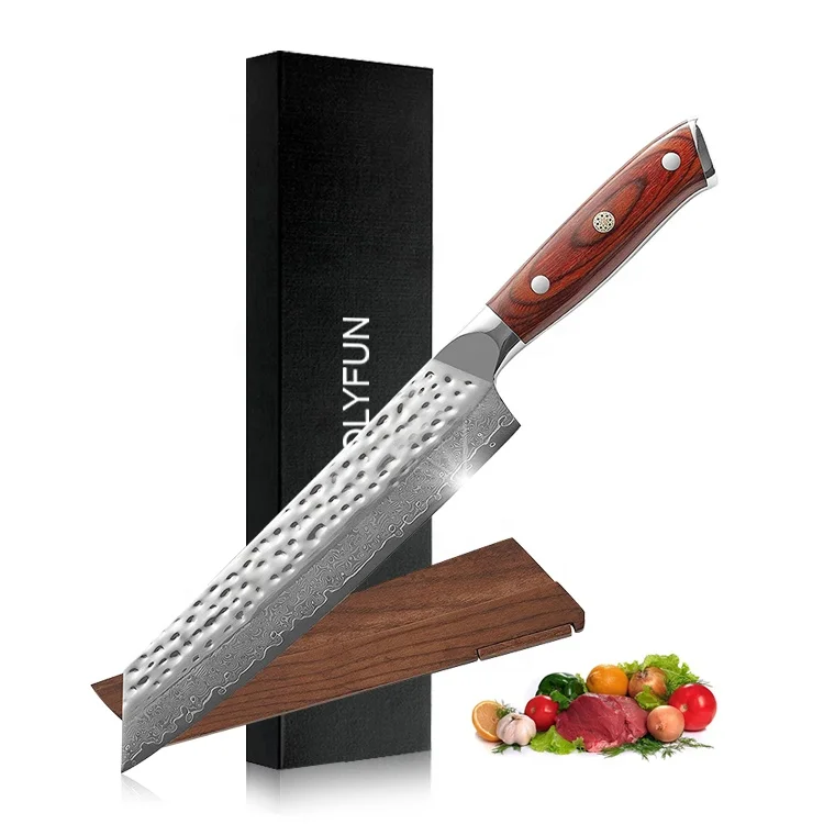 Wholesale 8 Inch Professional  Damascus Japanese Chef Knife Meat Gyuto Butcher Kitchen Knives With Wooden Sheath