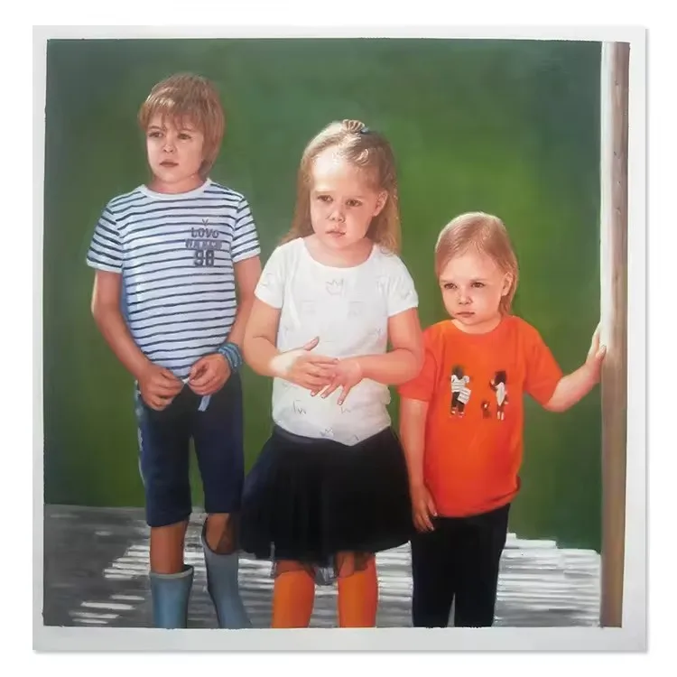 High Quality Hand Painted Realistic Photograph Kids Figure Custom Portrait Painting From Photo