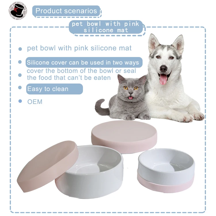 Manufacturer wholesale multi colors ceramic Silicone frame pet cat dog bowl Ceramic pet bowl Pet Bowls & Feeders