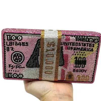 Wholesale rhinestone USD Dollar bling design party lady box hand bags evening women handbags clutch purses money bag purse