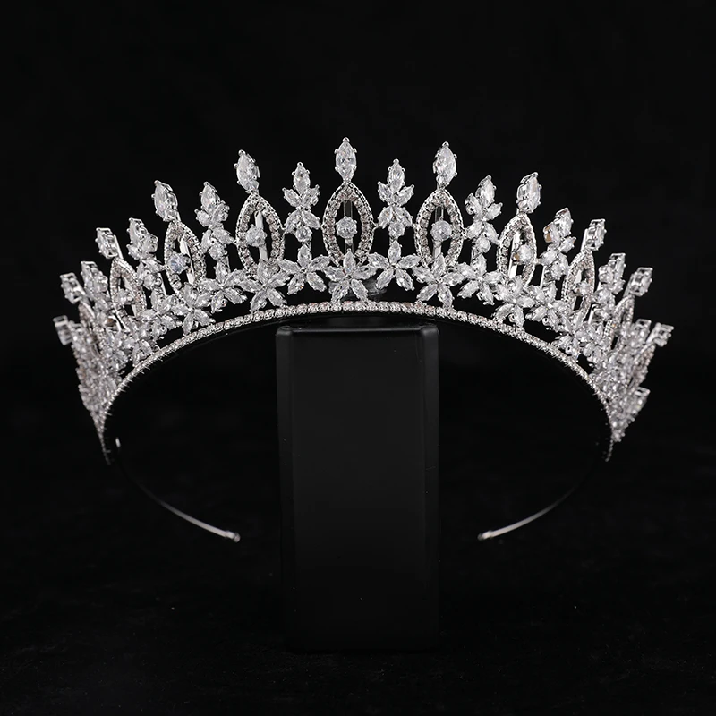 Роскошные свадебные аксессуары для волос ручной работы с блестящим кубическим цирконием Корона и Тиара свадебная корона