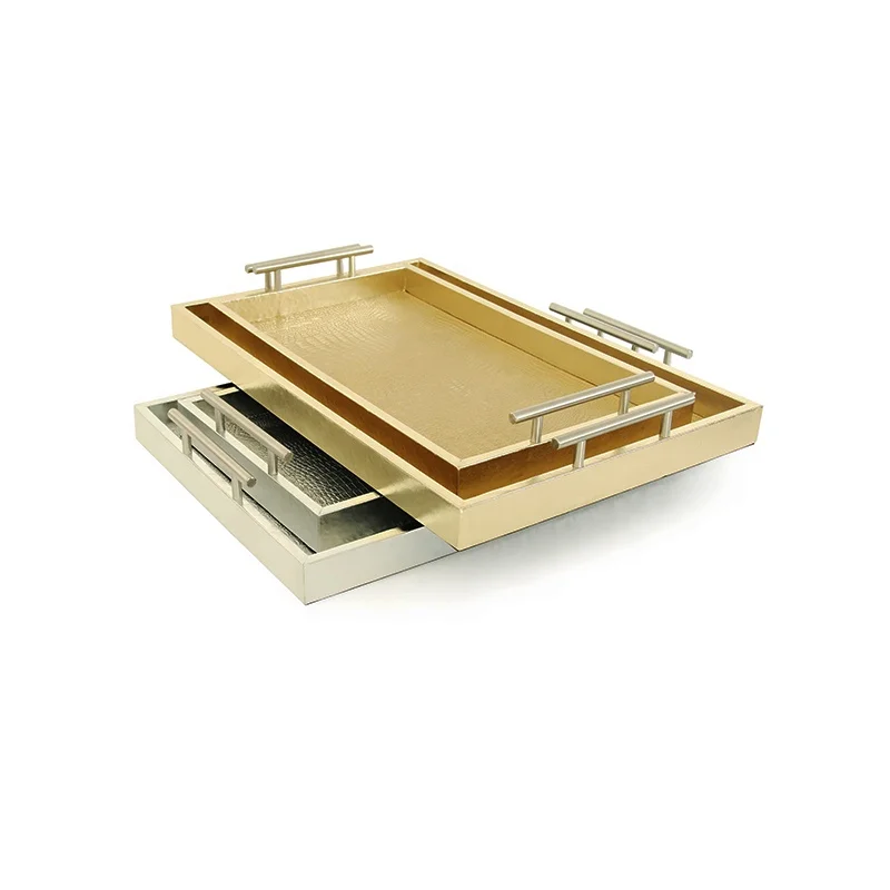 Leather metal handle restaurant cheap serving trays