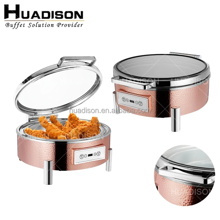 Huadison arabic hotel buffet chafing dish electric heater rose gold chafing dish buffet set luxury