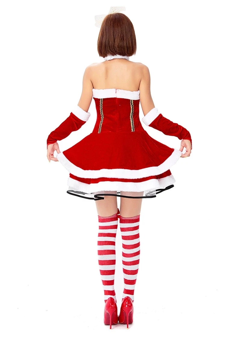 Новый год, новое рождественское платье без бретелек, сексуальный красный женский Рождественский костюм, наряд для вечеринки