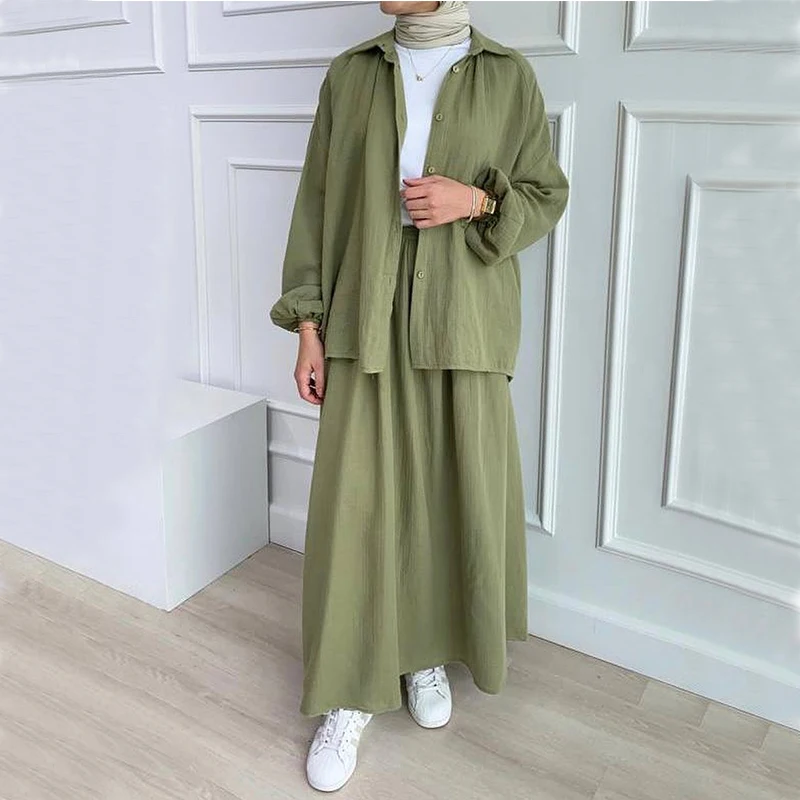 Modest Abaya Tunics Oversize Pants 2 Piece Set Muslim Outfit Top Pant Set Islamic Clothing Muslim Women Set Suit Modest Abaya