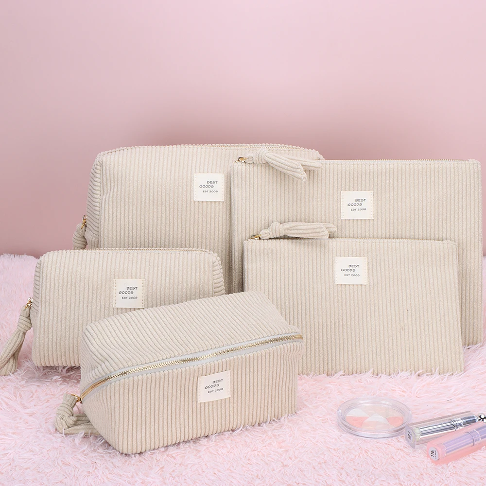 Simple corduroy waterproof cosmetic bag wholesale custom makeup bag