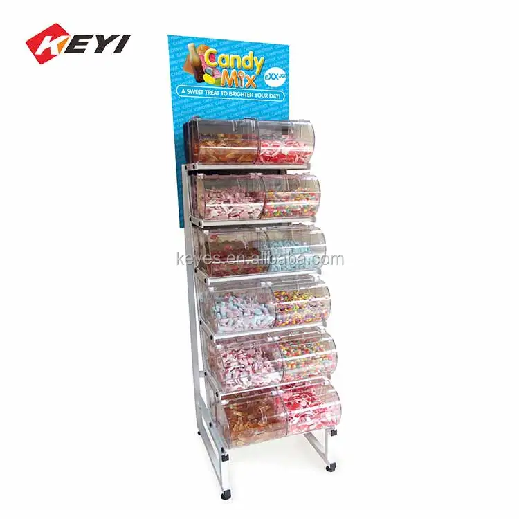 Custom Transparent Acrylic Candy Bins Retail Display Racks / Candy Dispenser Stand