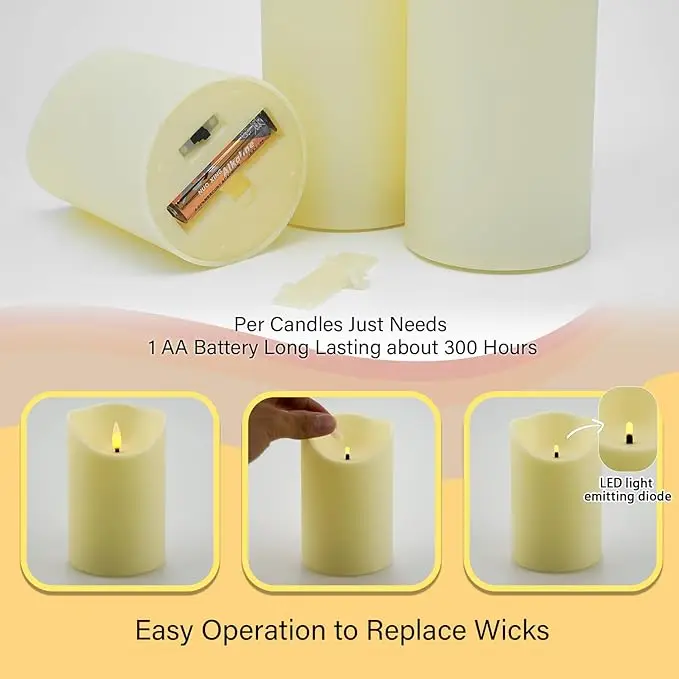 set of 9 Remote Control with Battery Operated Decorative Led Candles Real Wax Pillar Flameless Candles Lights