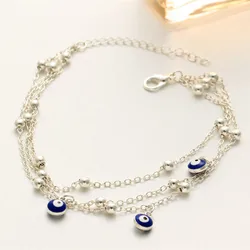 Fashion 2021 Wholesale Three Layer Chain Blue Eye Bead Anklet Turkey Evil Eyes Anklet for Women