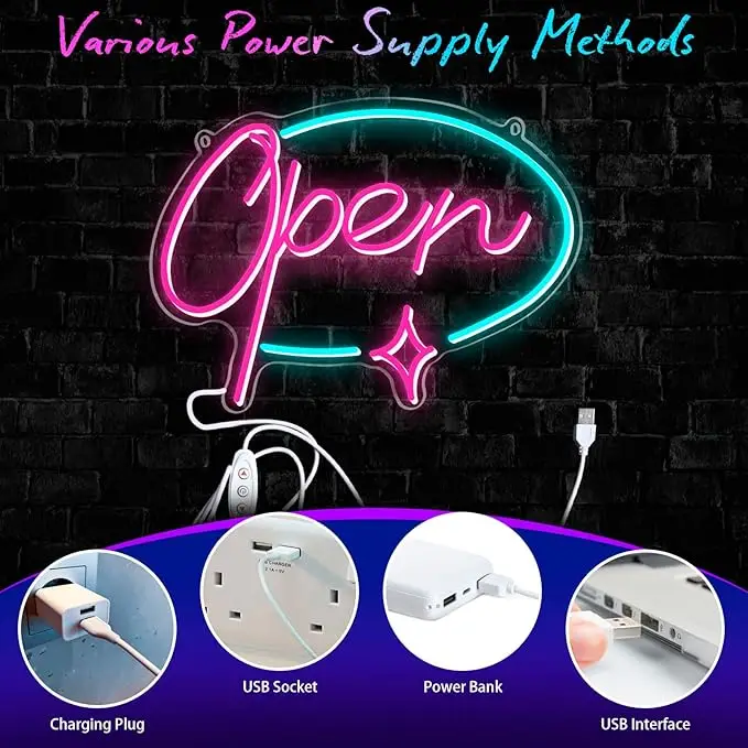 LED Open Neon Sign for Business Home Company & Party Wall Decor for Car & Park Advertising