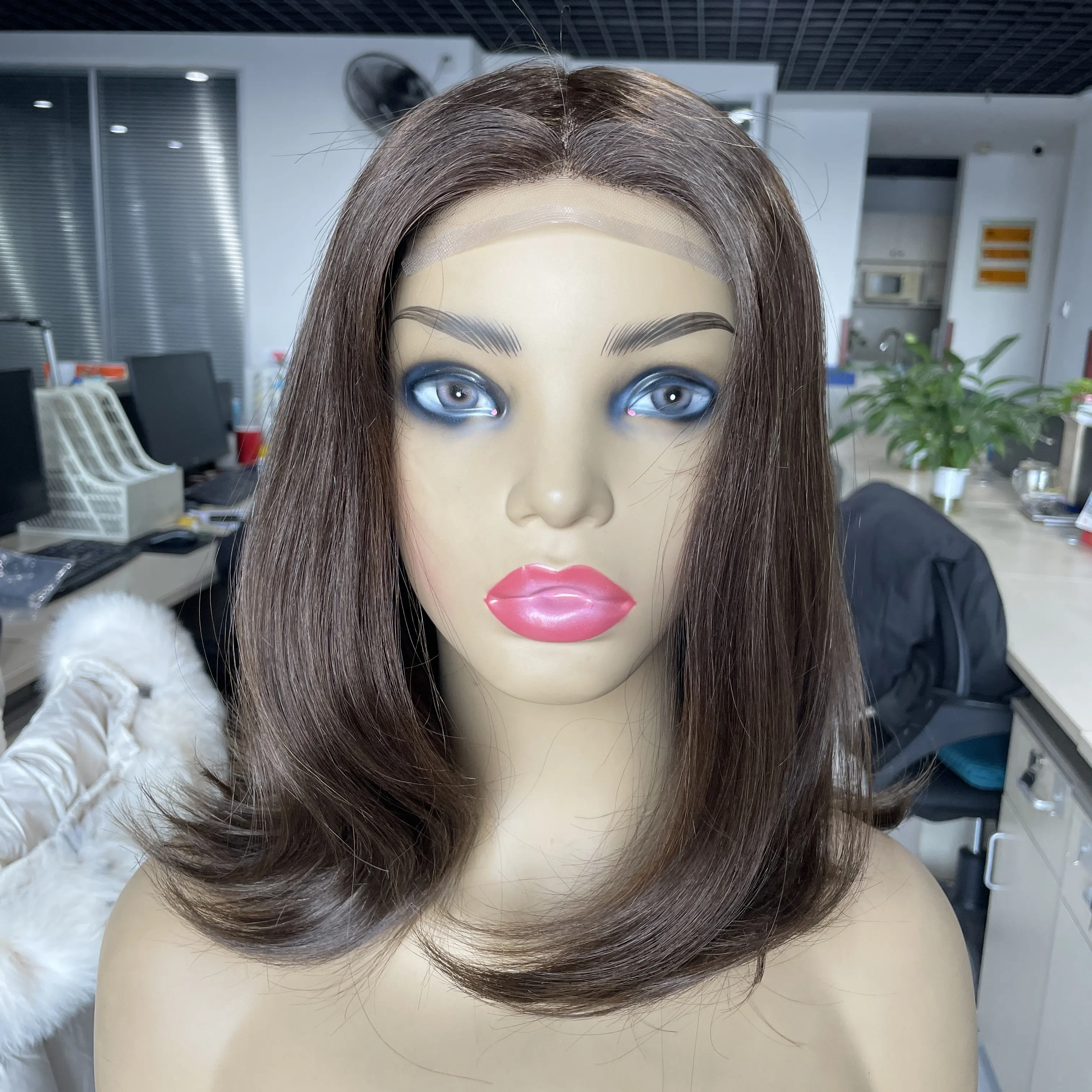 Darkest Brown Virgin Human Hair Mono Top Medical Wigs For Alopecia And Chemo Patients