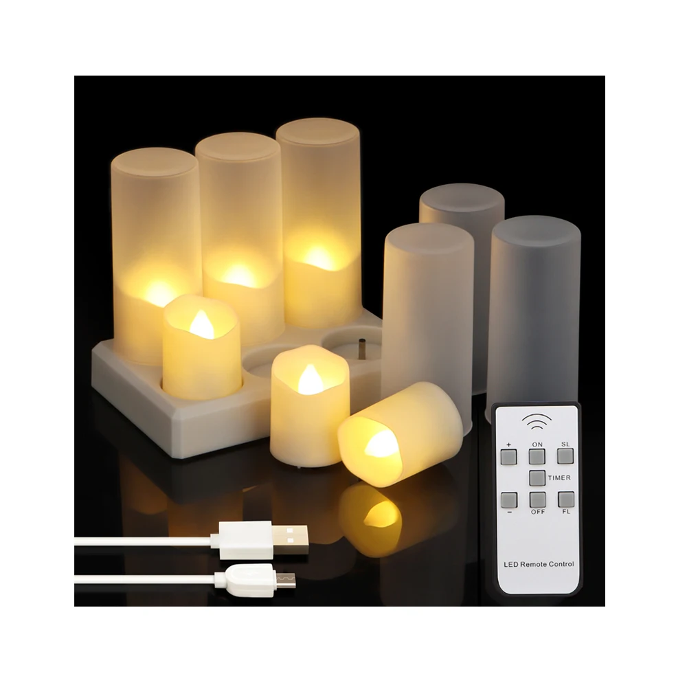 Pack of 6 Rechargeable LED Tea Light Candle Flameless Remote Control LED Candles With Charging Base Home Decor Parties Halloween