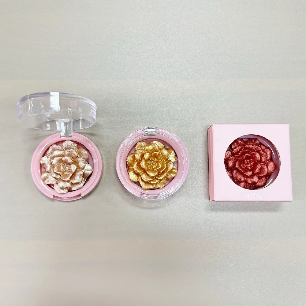 Private Label Custom Logo Rose Flower Translucent Highlighter Powder Bronzer Brightening Powder Loose Glitter Highlighter