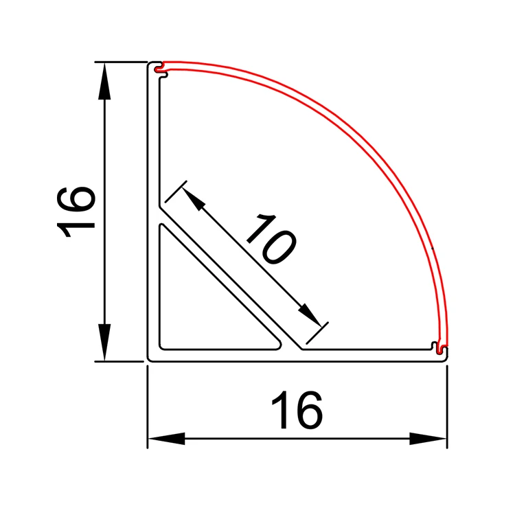 16*16 mm 45 degree corner led profile strip light aluminum profile manufacturer profiles