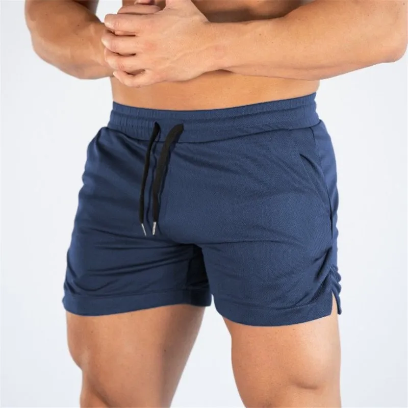 Summer Gyms Workout Male Breathable Mesh Quick Dry Sportswear Jogger Beach Solid Shorts Men Fitness Bodybuilding Shorts