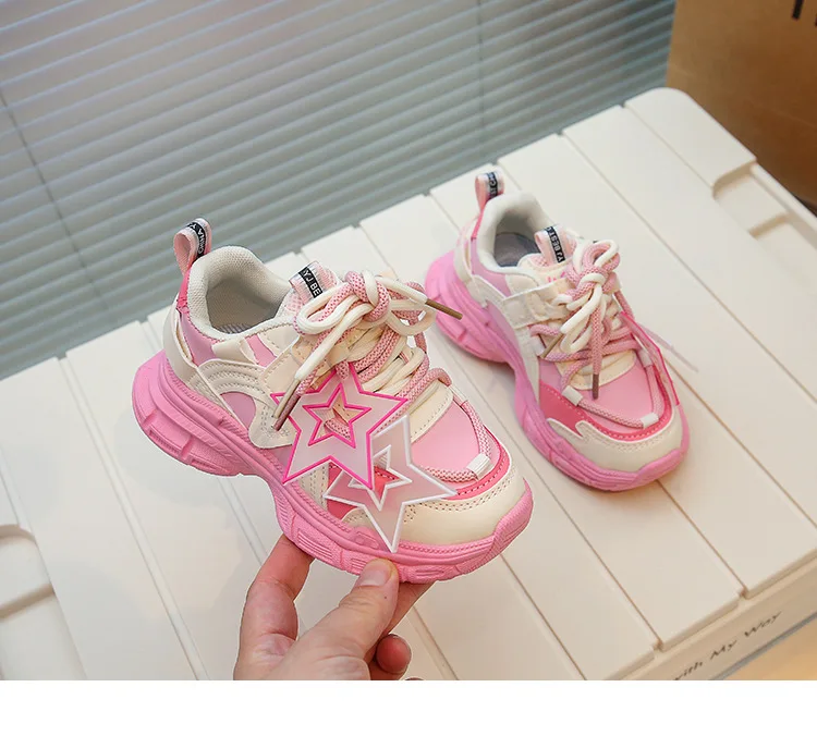Unisex High Top Daddy Shoes Bright Stars Decorated Casual Style for Children Breathable Cotton Insole for Walking and Running