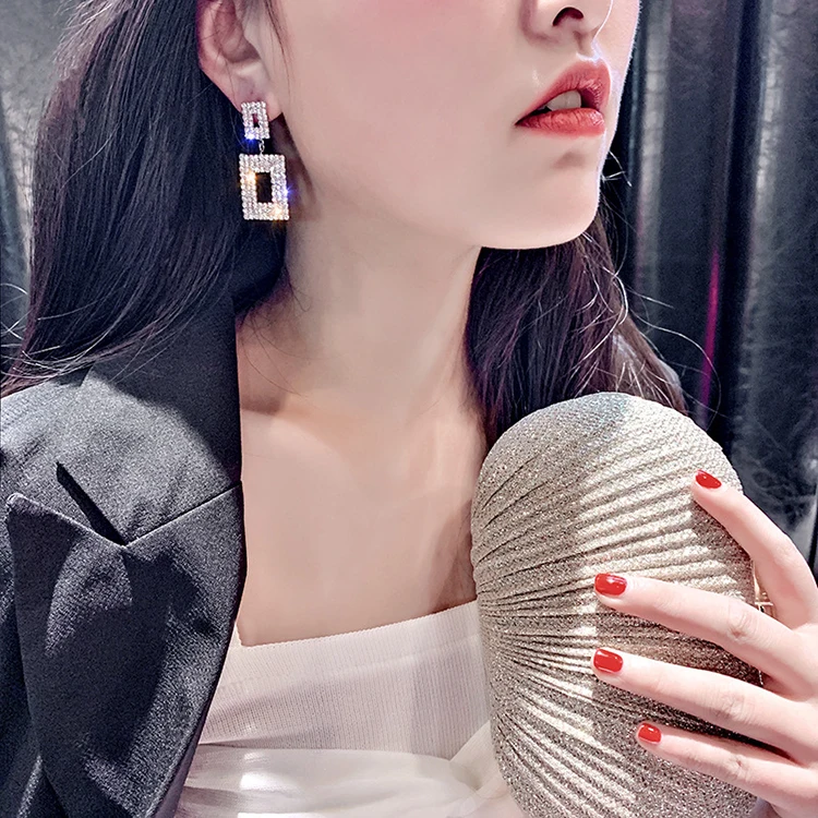 super flash geometric diamond crystal statement wild temperament long earrings personality earrings