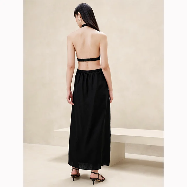 Bettergirl 2024 New Design Factory Custom Summer Casual Backless Dresses Women Linen Elegant Midi Sexy Dress Fashion Clothing
