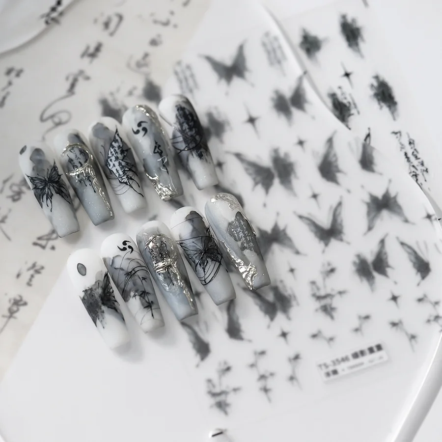 Chinese-style antique butterfly embossed thin and durable butterfly stickers light dance double-sided adhesive nail stickers