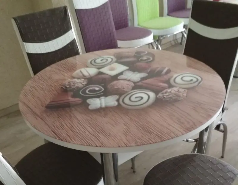 Round Glass Table + 4 Chairs Set multi color Turkish design