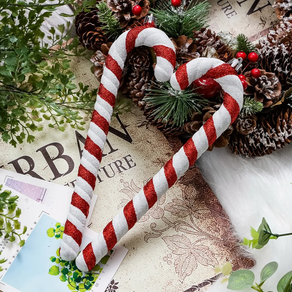 KG Xmas Decorations In Stock Decoraciones navidenas Noel Large Red White Candy Cane Ornament Plastic Christmas Candy Cane