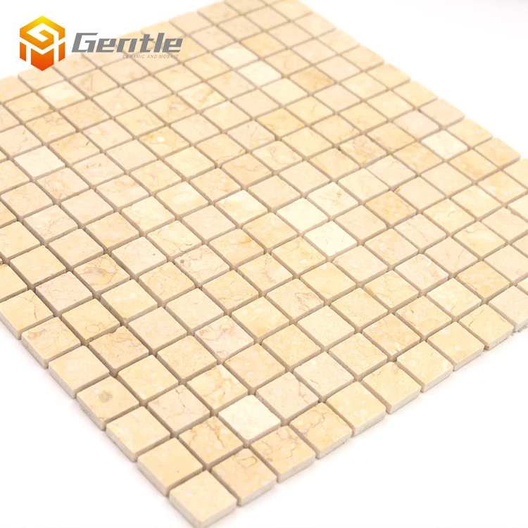 Polished surface light Yellow Square Marble Mosaic Tile Square Sunny Beige Marble Mosaic For Kitchen Wall Floor