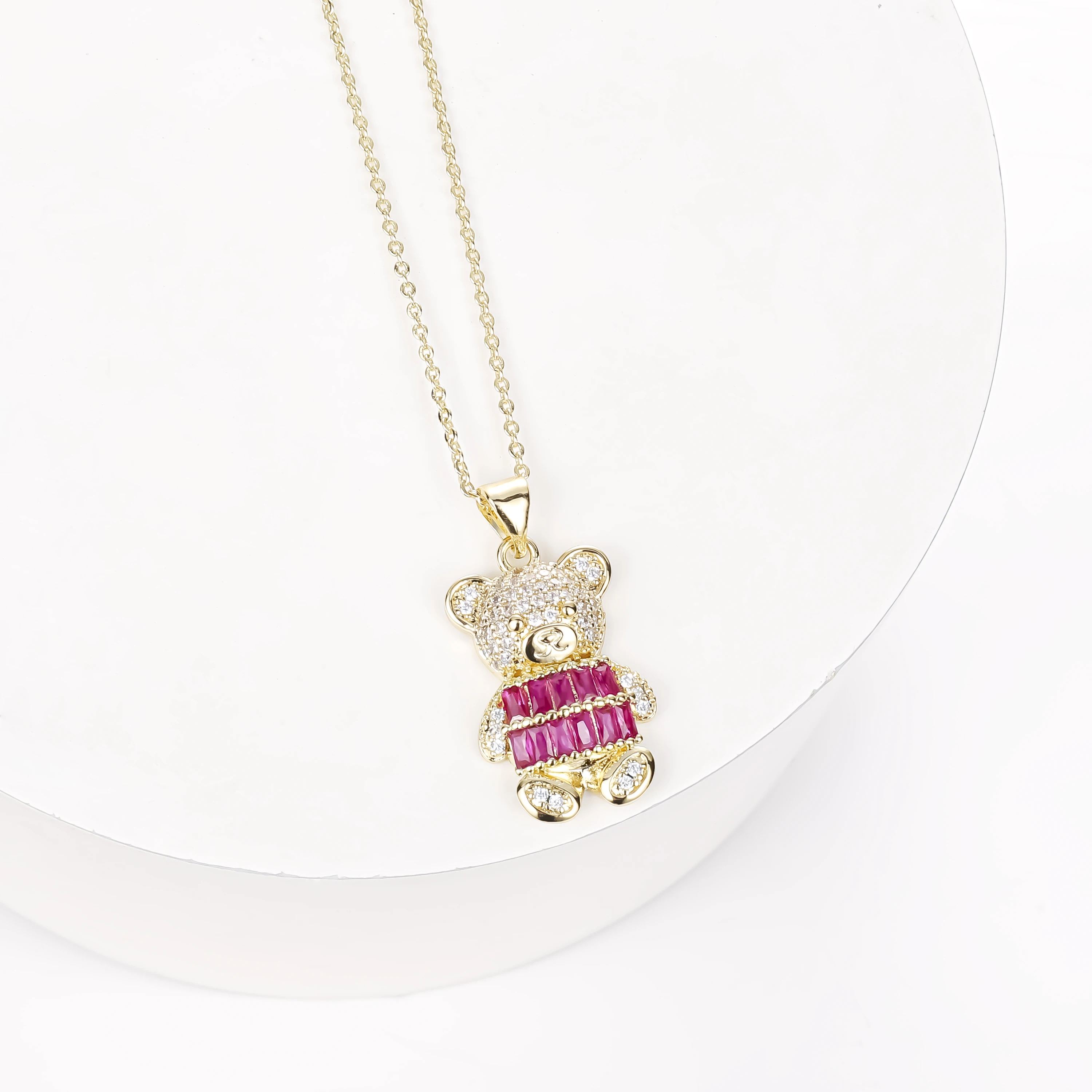 CM Jewelry Fashion Conjuntos De Joyeria 14K Gold Plated Women Jewelry Sets Zircon Earrings Pendant Necklace Cute Bear Sets