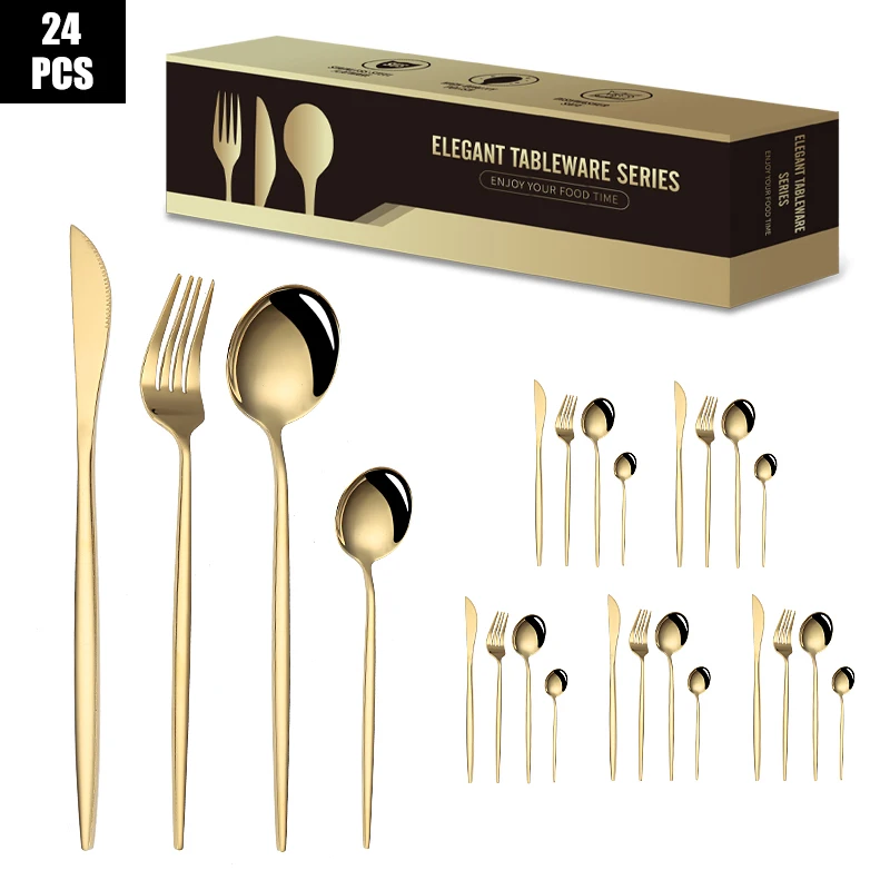
2021 Modern metal flatware sets,stainless steel mirror gold cutlery set 24pcs 