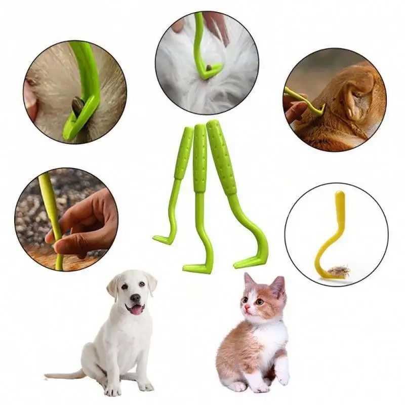 3pcs Flea Remover Hook Tick Remover Tweezer Tick Pull Pet Cat Dog Accessaries Tick Clamp Pet Mites Flea Extractor Dog