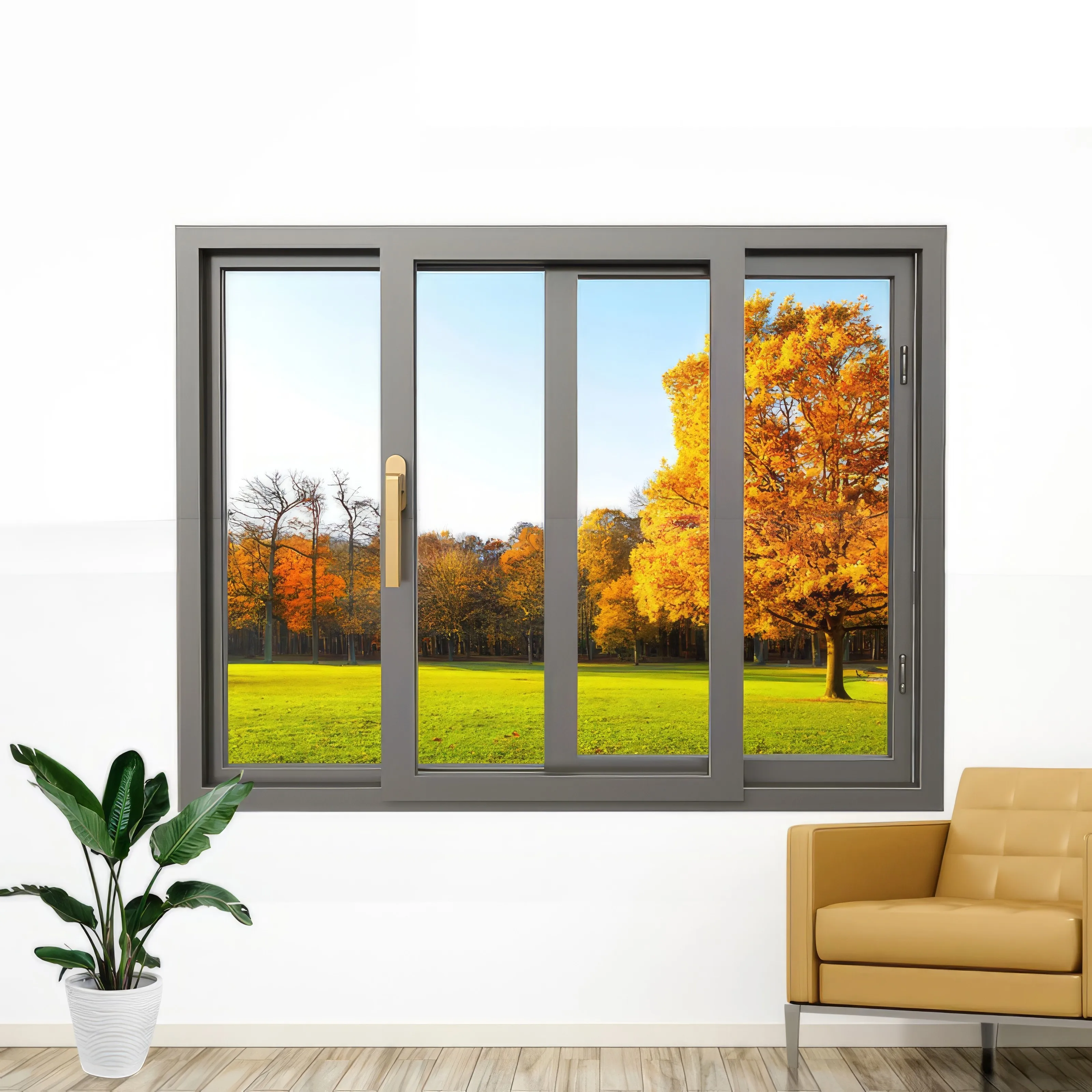 Modern bay window kitchen balcony: double glazed aluminum sliding windows and sliding doors, black bathroom windows