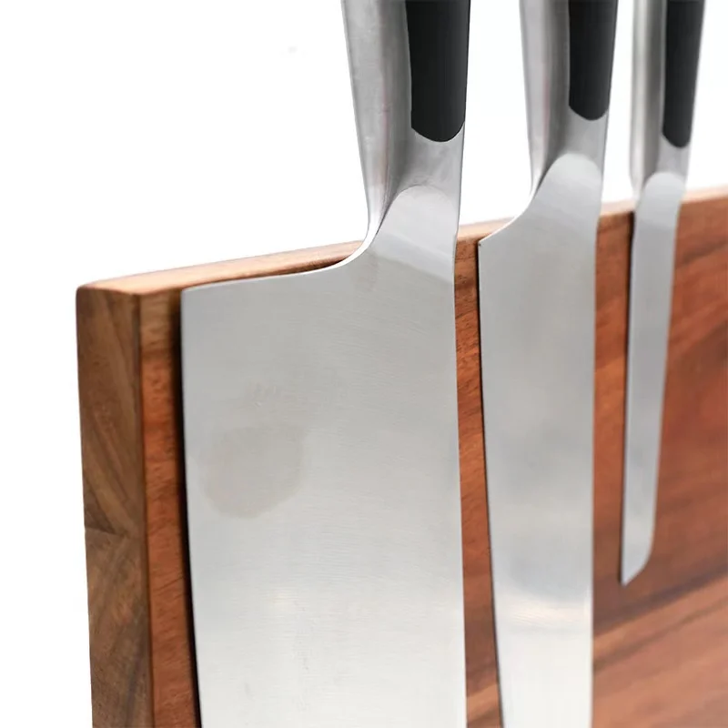 Custom Size Magnetic Knife Block Holder Wood Universal Knife Storage Organizer with Powerful Magnet for Kitchen Counter