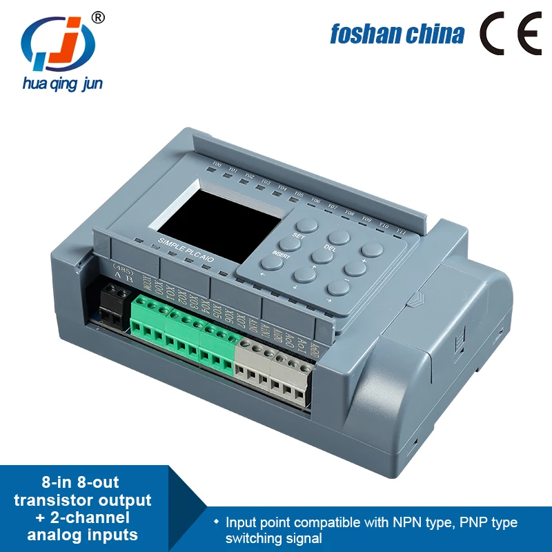 Huaqingjun 8 входов выходов выход тразистора PLC плюс 2-х канальный аналоговый 0-20mA контроллер для датчик