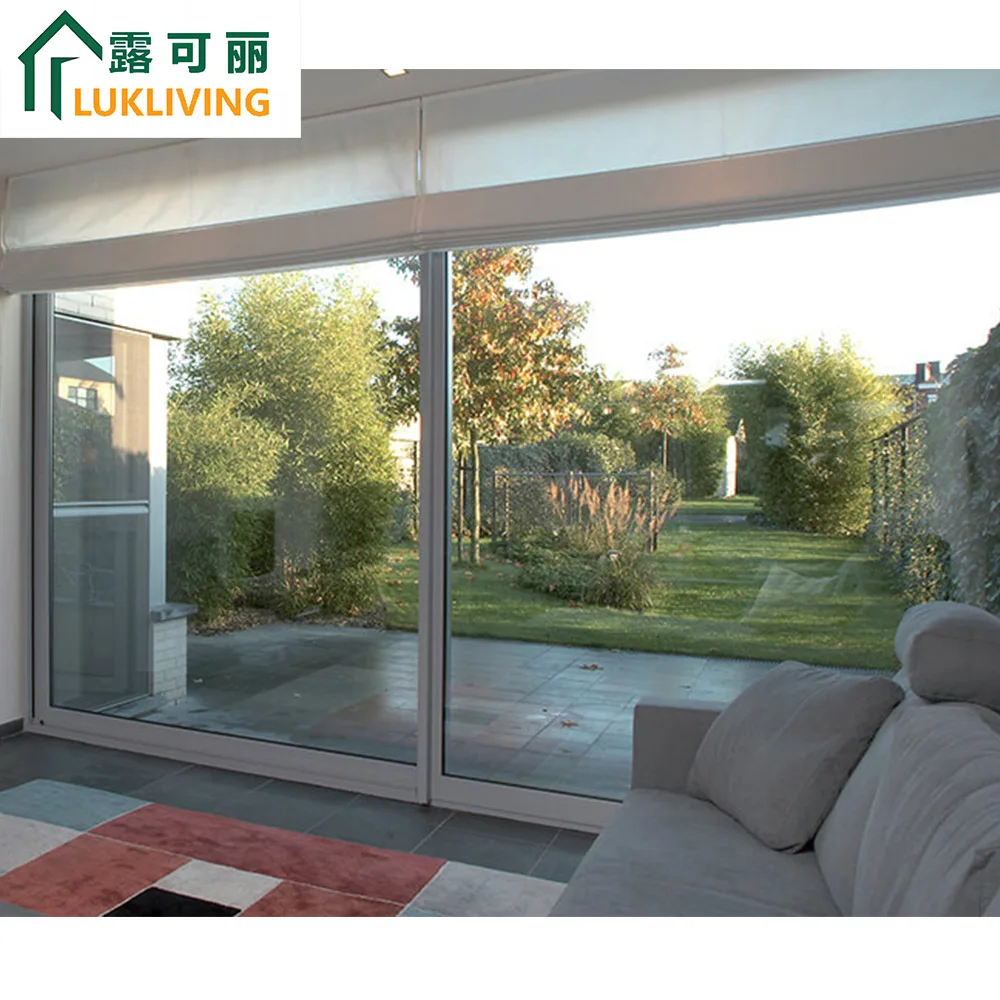 Lukliving алюминиевые двойные закаленные стеклянные раздвижные двери высокого качества Энергоэффективные