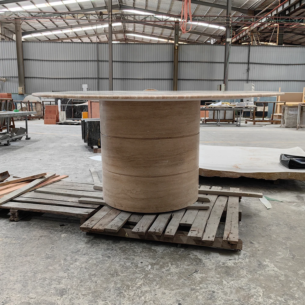 Goldtop OEM/ODM Travertine ins hot style Beige travertino with white vein Turkey roma Travertine for round dinning table