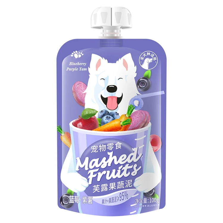 Manufacturer Wholesale OEM 85g Pouch Wet Food Treat Cat Dog fruit & vegdtable Paste Treat liquid snacks