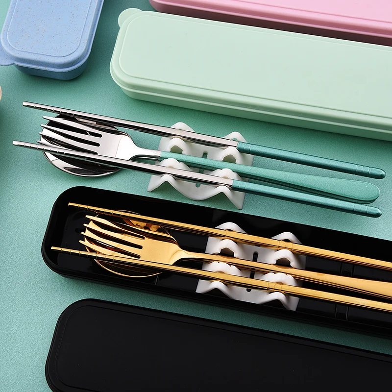 Набор столовых приборов из корейского золота 3 шт. набор ложек и вилок нержавеющей стали 304 посуды для пикника