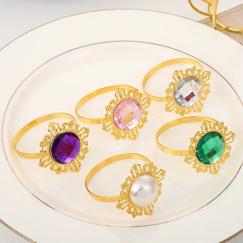 Wedding banquet table decoration hotel table napkin buckle acrylic gem metal high-grade Western food napkin ring
