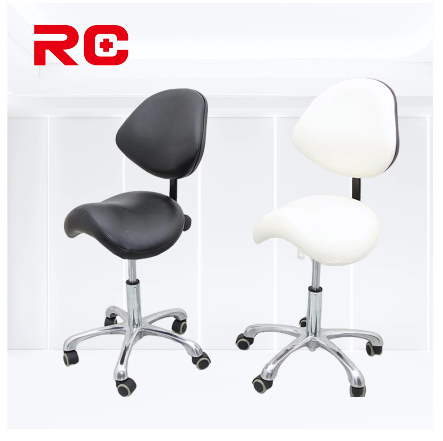 Oem Adjustable Dental Furniture Lab Pu Leather Saddle Stool Rolling Medical Nurse doctor Swiveling Barber Chair