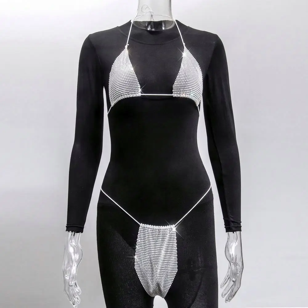 stripper exotic dancer outfits dancewear  rhinestone crystal bikini 2021 swimwear thong set with cover up performance wear