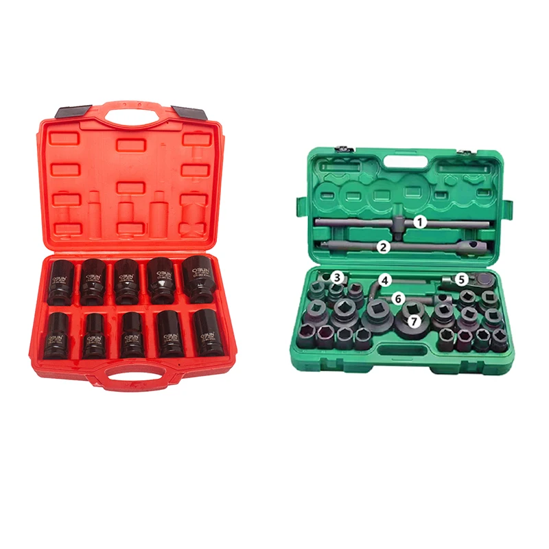 Air Impact Tool Set Cr-Mo Deep Impact Socket Set For Automotive Wheel Suspension Frame And Axle Maintenance And Repair Truck