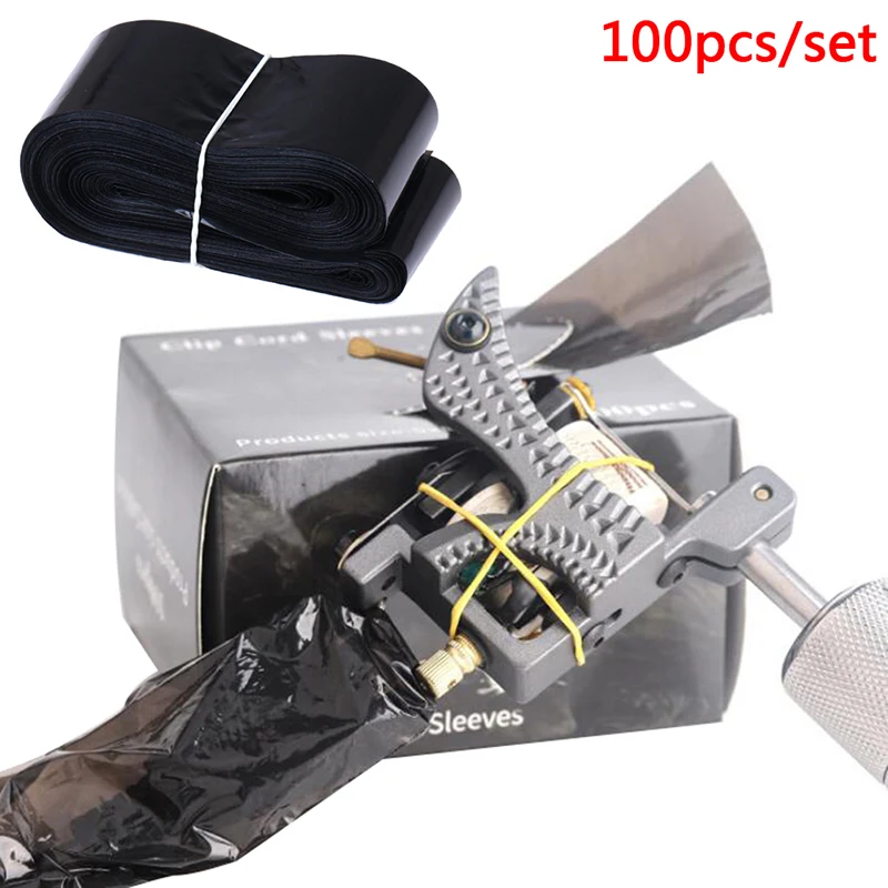 100/200Pcs Disposable Black Tattoo Clip Cord Sleeves Bags Supply clip cord Covers for Tattoo Machine Accessory