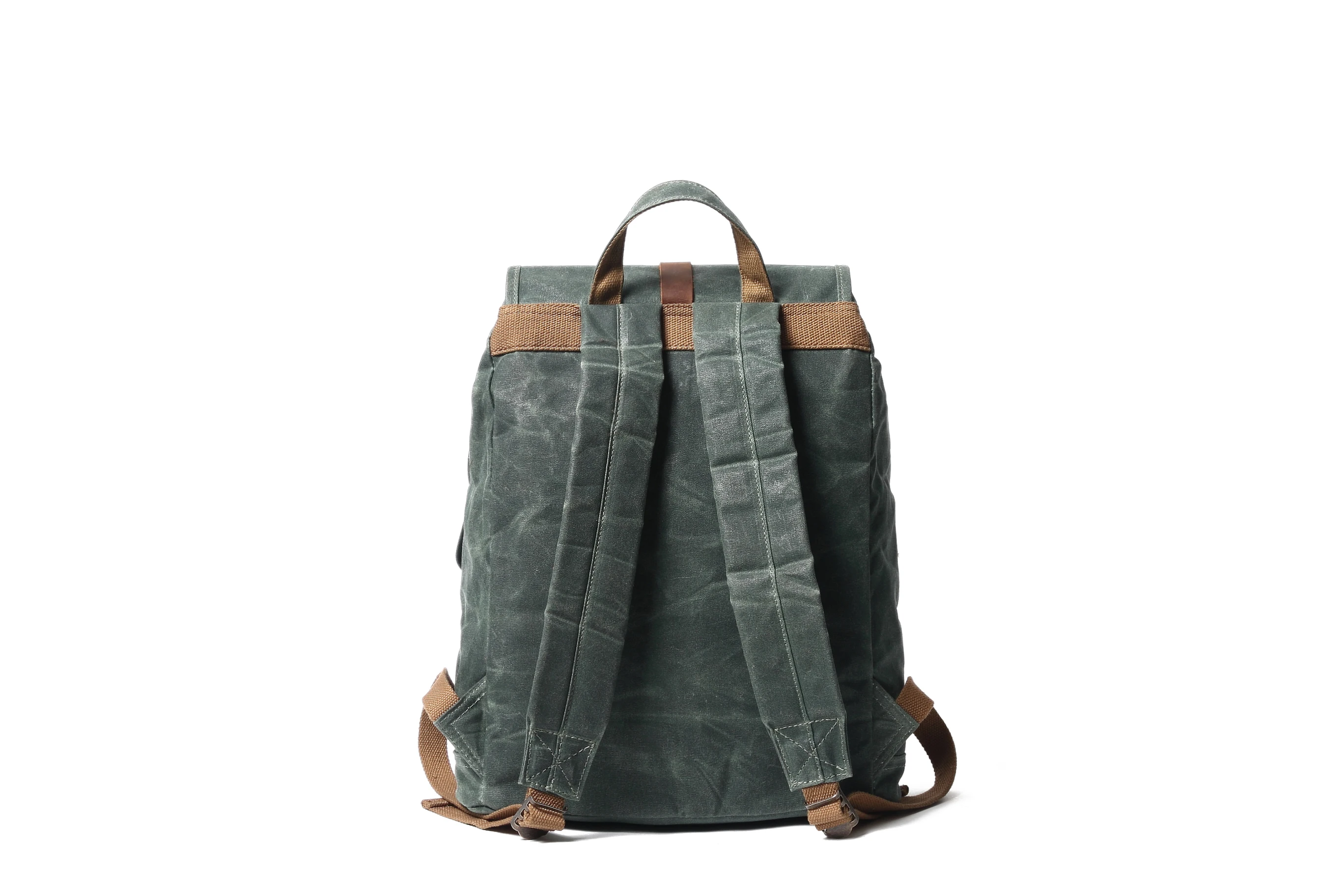 
Heavy waxed canvas crazy horse leather bagpack waterproof laptop drawstring backpack 