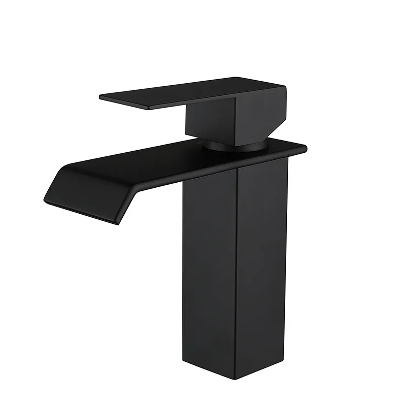 Wholesale Moder Stainless Steel Matte Black Single Handle Waterfall Lavatory Bathroom Sink Faucet Mixer Vanity Tall Basin