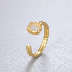 New Arrival 925 Sterling Silver Moonstone Natural Stone Adjustable Open Rings For Women