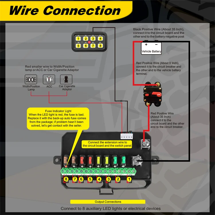 12-24 Volt Phone APP Control 8 Button RGB Backlighting Switch Panel Power System