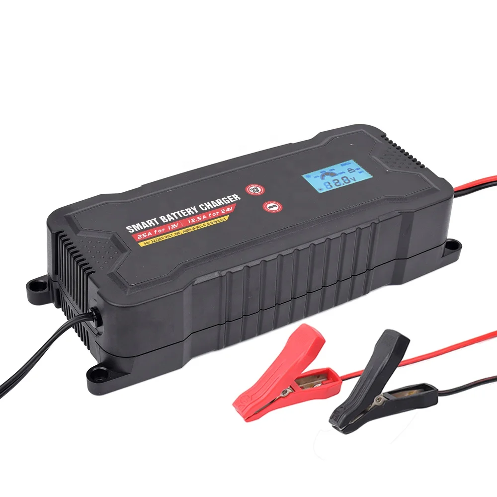 25A smart multi stage 12 volt 24 volt car deep cycle battery lead acid battery charger