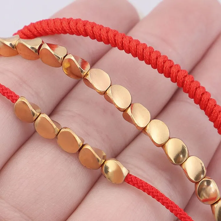 Wholesale Charm Copper Beads Handmade Braided Red String Cord Adjustable Knot Lucky Tibetan Buddhist Bracelet Jewelry For Women