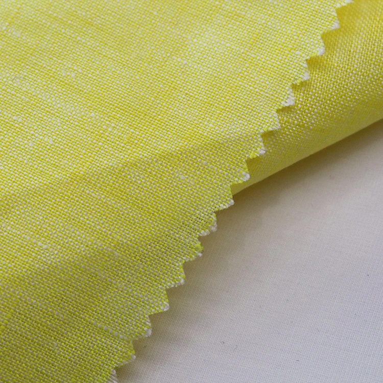 Custom color soft skin friendly light Yellow linen material 100% pure Linen plain Fabric 150gsm For clothing shirts